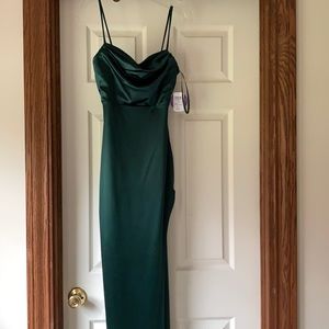 Lola high slit satin dress- Emerald